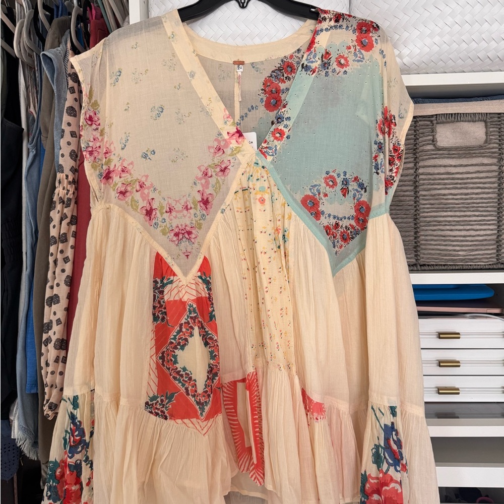 Free People Cream and White Asymmetrical Mini Dress